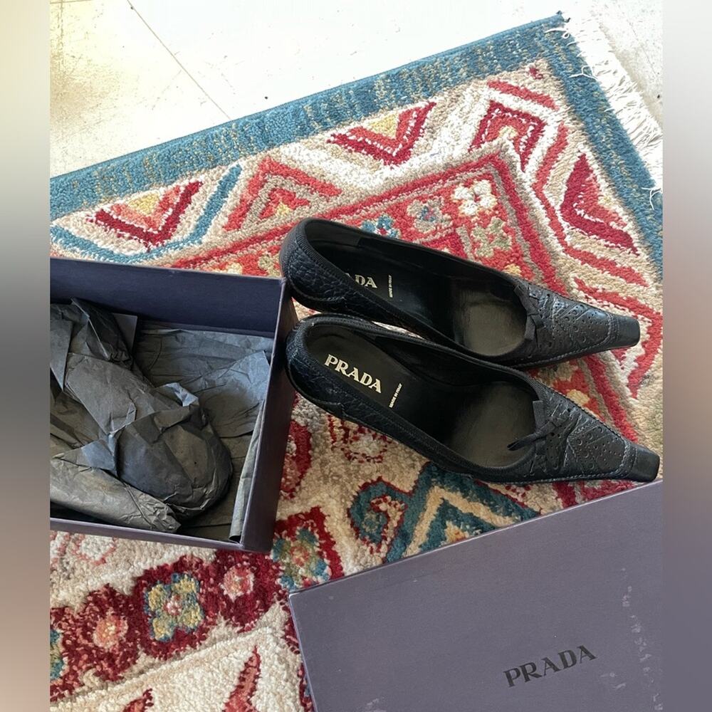 Prada 2003 archival low heel square toe pumps brogue heels leather shoes 38 - Picture 6 of 15